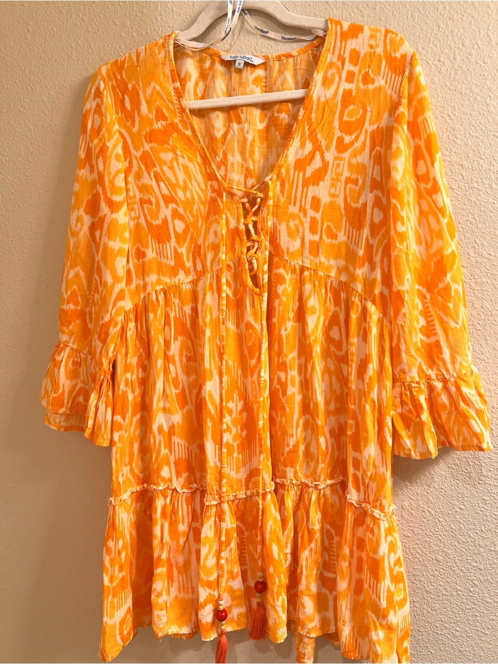 blue island Orange and Cream Tie-Front Mini Dress